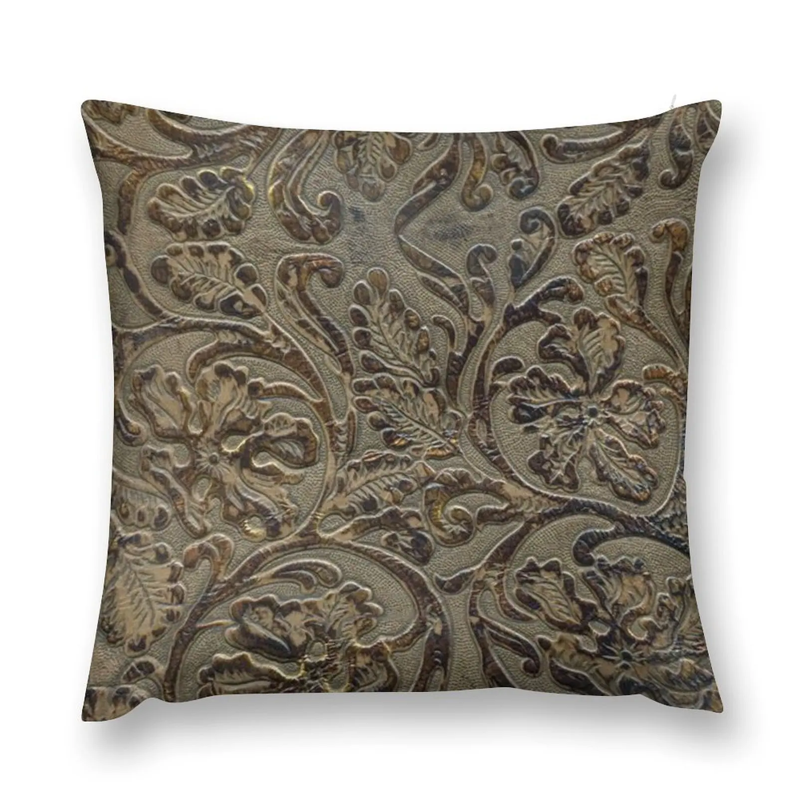 

Olive & Brown Tooled Leather Pattern Throw Pillow Pillow Cover Sofas Covers pillow