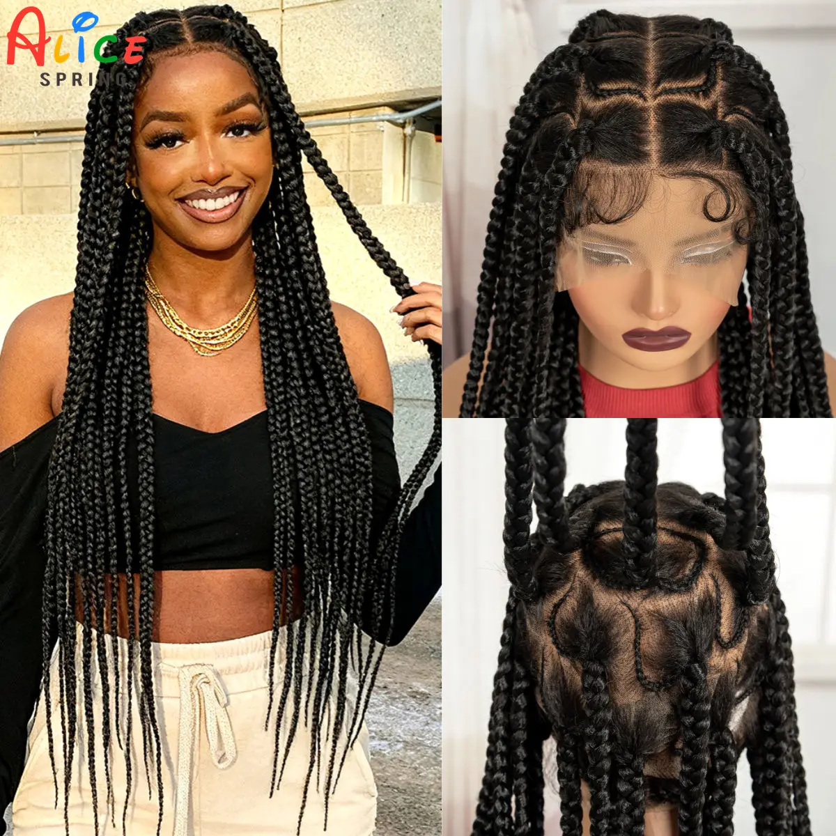 Synthetic Full Lace Cornrow Braided Wigs Box Braided Lace Wig with Baby Hair Lace Frontal Knotless Braids Wig for Black Women