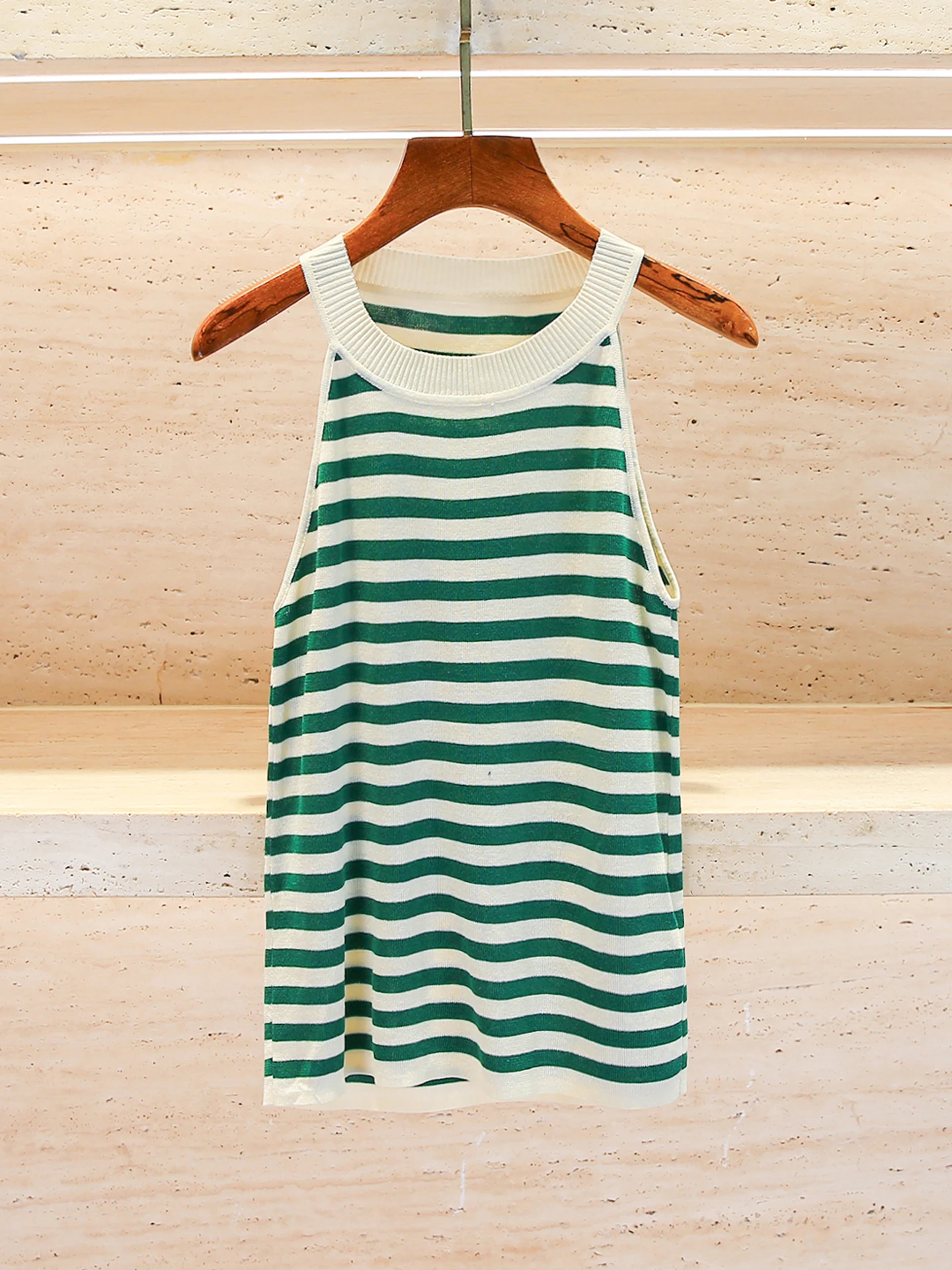 

High-End Women's Knitted Stripe Crop Top Summer Fre Anti-Aging Ne Hanging Strap Vest Regular Fit Commute Sle ort Length