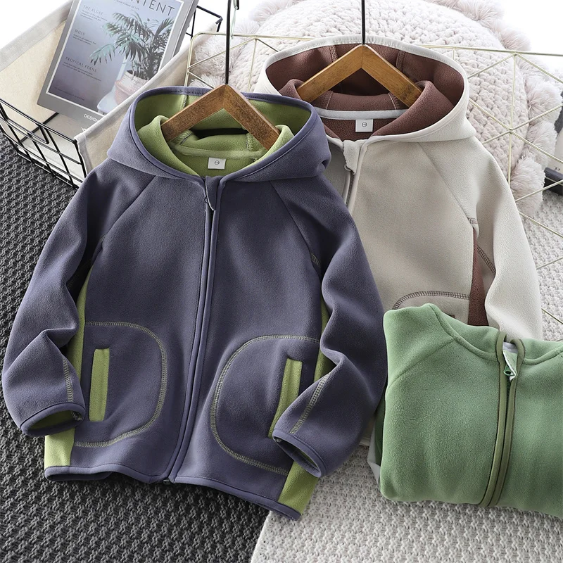 

Autumn Boys Fleece Jackets Warm Cozy Children's Outwear Kids Warm Hooded Clothes Teenager Fashion Spring Coats 3-12 Years Old