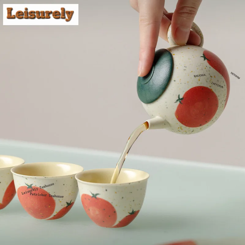 HOYIHM Hand-painted Persimmon Tea Set Complete Set Japanese Tea Ceremony Set Teapot And Tea Cup Set Teaset Supplies Ornaments