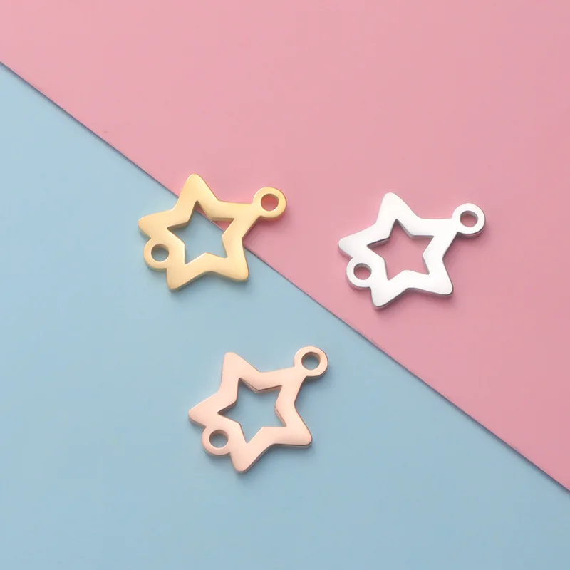 10Pcs/Lot Stainless Steel Two Holes Hollow Star Charm Pendants For DIY Making Necklace Braid Bracelet Jewelry Accessories