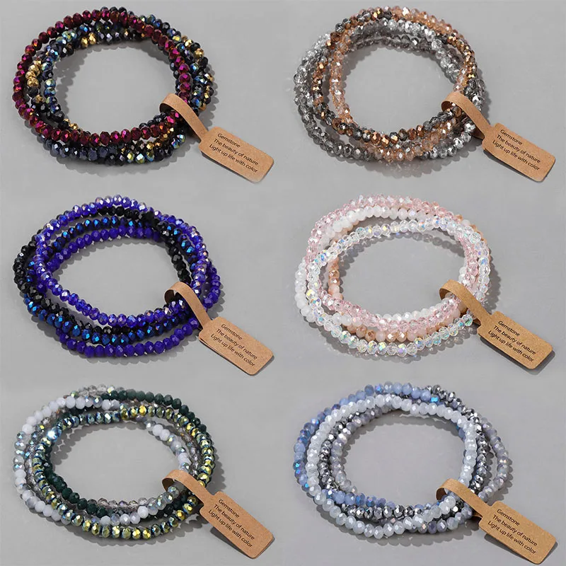 3x4mm Faceted Crystal Beads Bracelet Colorful Round Glass Couple Beaded Elastic Charm Bracelets Anniversary Wristband Gift