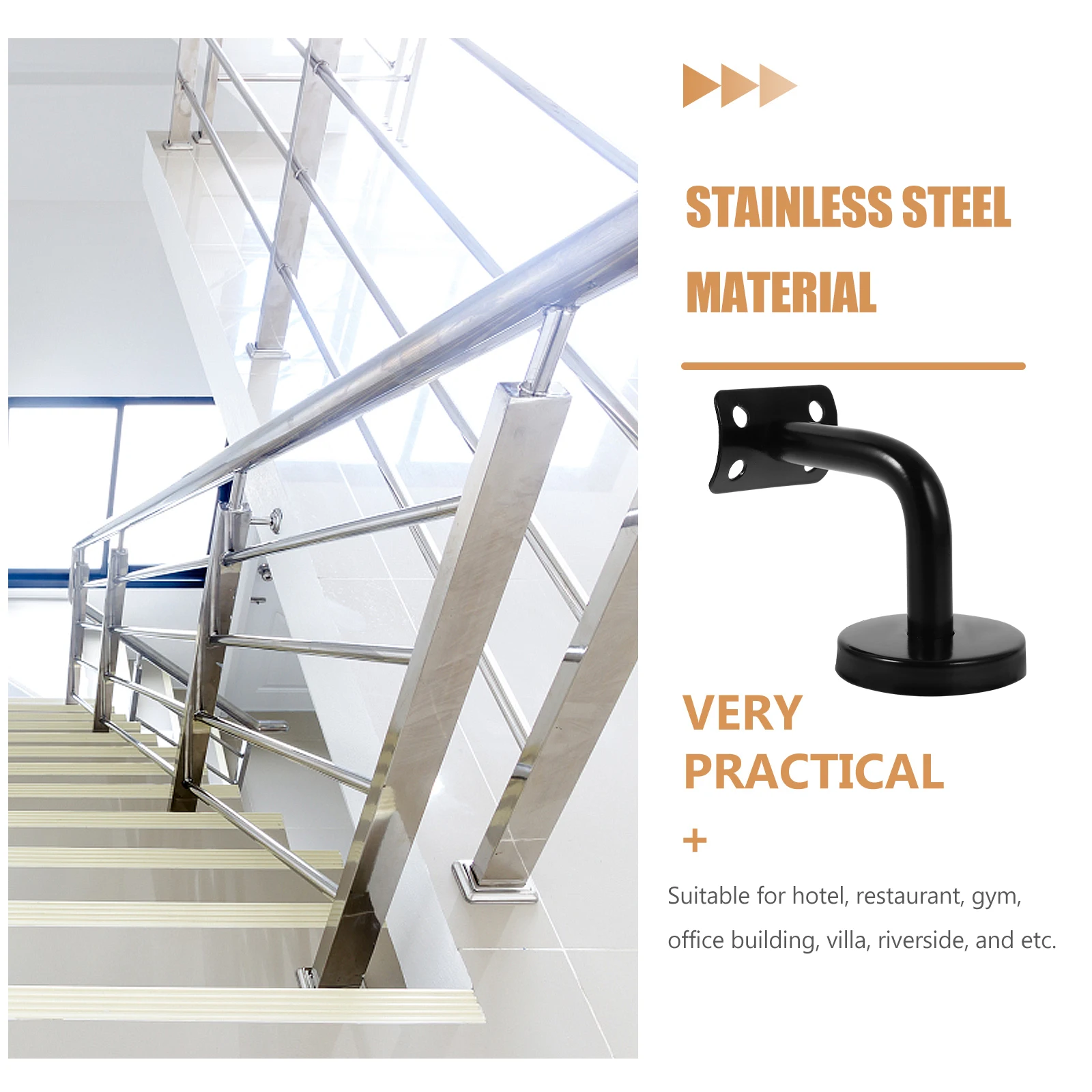 

3pcs Handrail Bracket Wall Support Anti-corrosion Durable Stainless Hotel Office Building Bathroom Corridor Stair