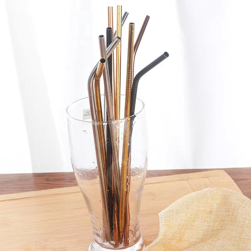 

4/8Pcs Reusable Drinking Straw High Quality 304 Stainless Steel Metal Straw with Cleaner Brush For Mugs