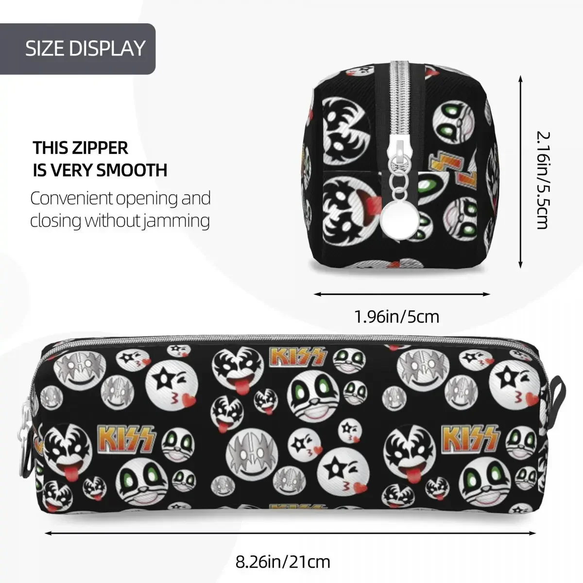 أسود لطيف قبلة الفرقة نمط مقلمة حامل قلم حقيبة أطفال تخزين كبير اللوازم المدرسية صندوق رصاص مستحضرات التجميل #4