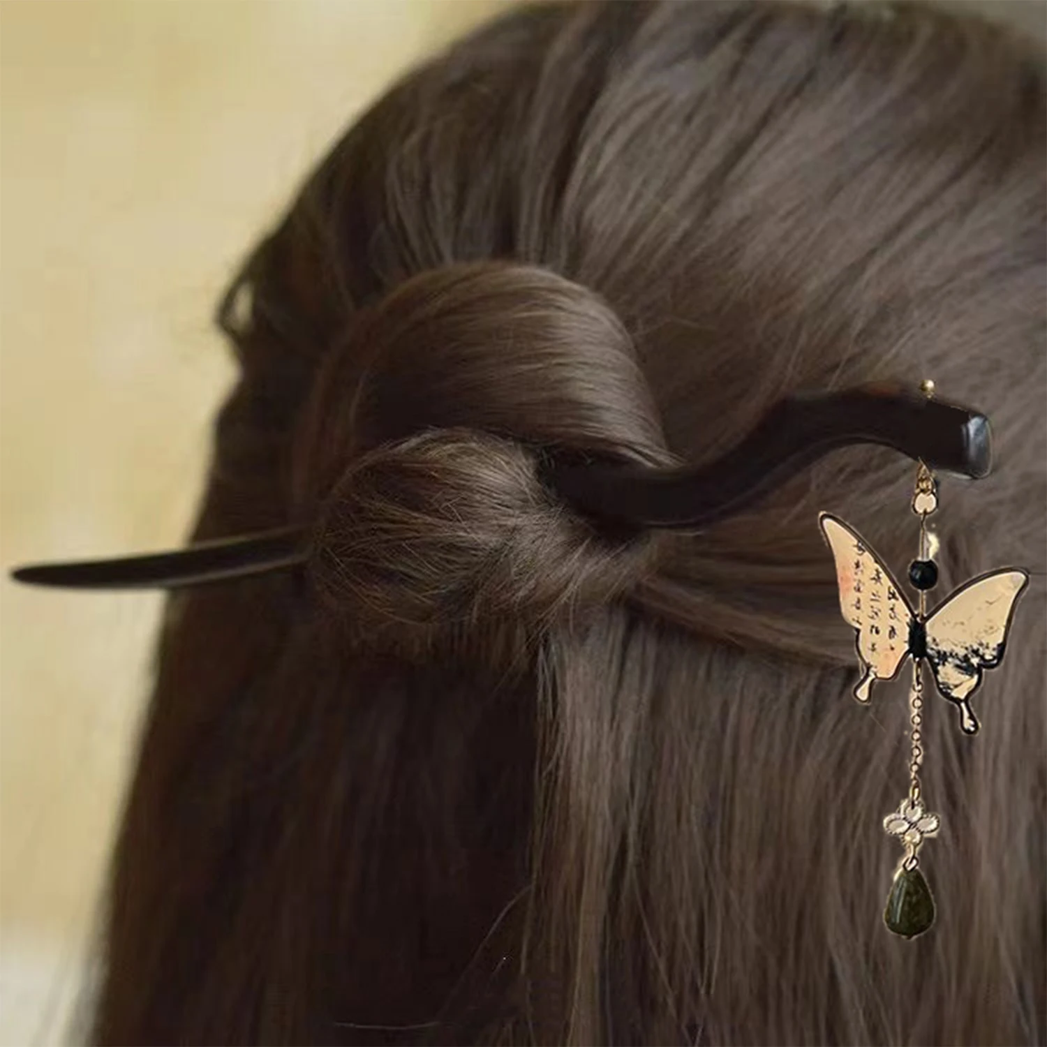 Ancient Wood Hairpin High Quality Aesthetic Butterfly Hair Stick Hairpins Shake Clip Girl Female Hair Ornament Styling Tools