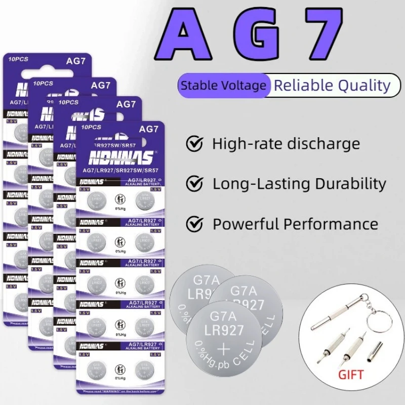 

AG7 LR57 1.5V Alkaline Button Coin Cell Battery High Capacity Replacement for Watch Key Remote Control Toys Electronic Devices