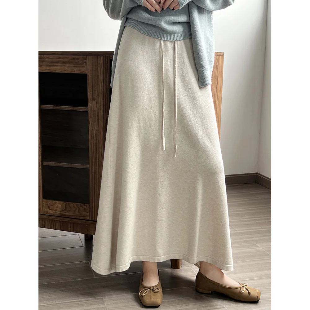 Women's High Quality Autumn A-Line Long Skirt Stretch High Waist Knitted Thick Maxi Skirt Femme Faldas Jupe Saia