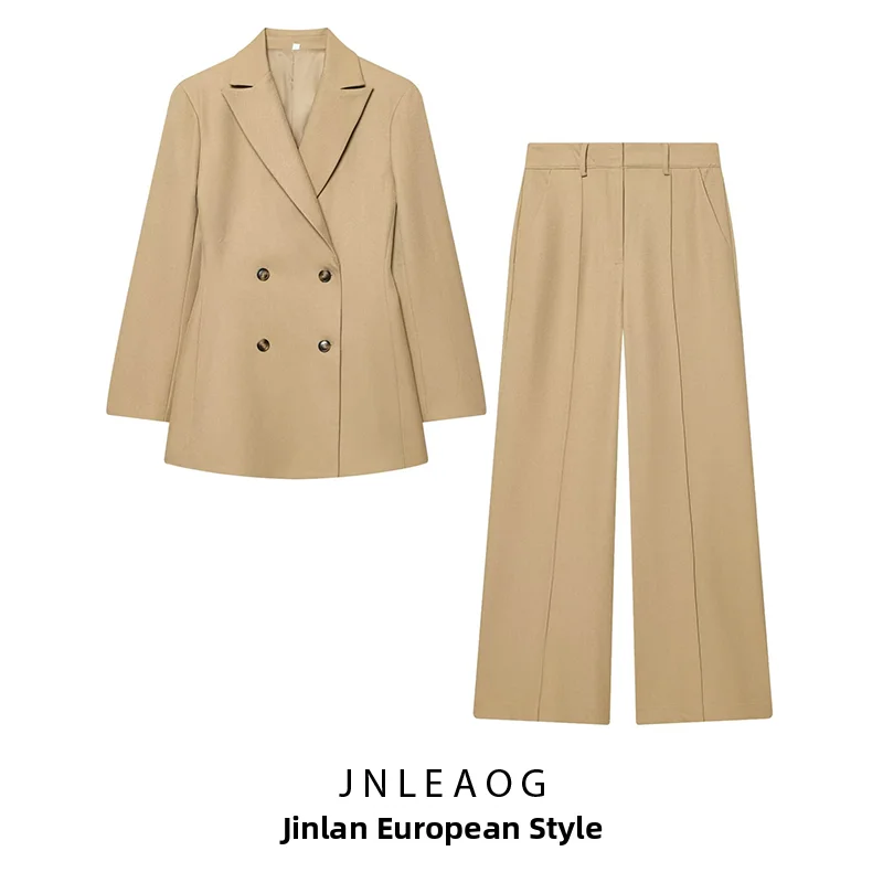 JNLEAOG Autumn New Women's Fashion Slim Fit Suit Jacket And Pants Set Long Sleeve Flip Collar Regular Length European Style