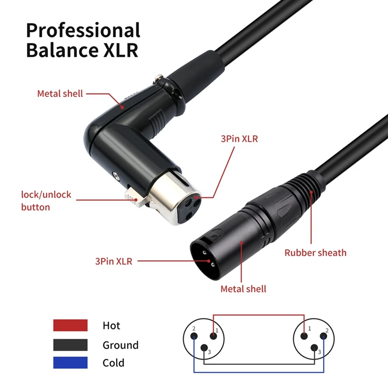 XLR Cable Right Angle Female XLR To Male Balanced 3 PIN Microphone Cable For Mixers,Speaker Systems