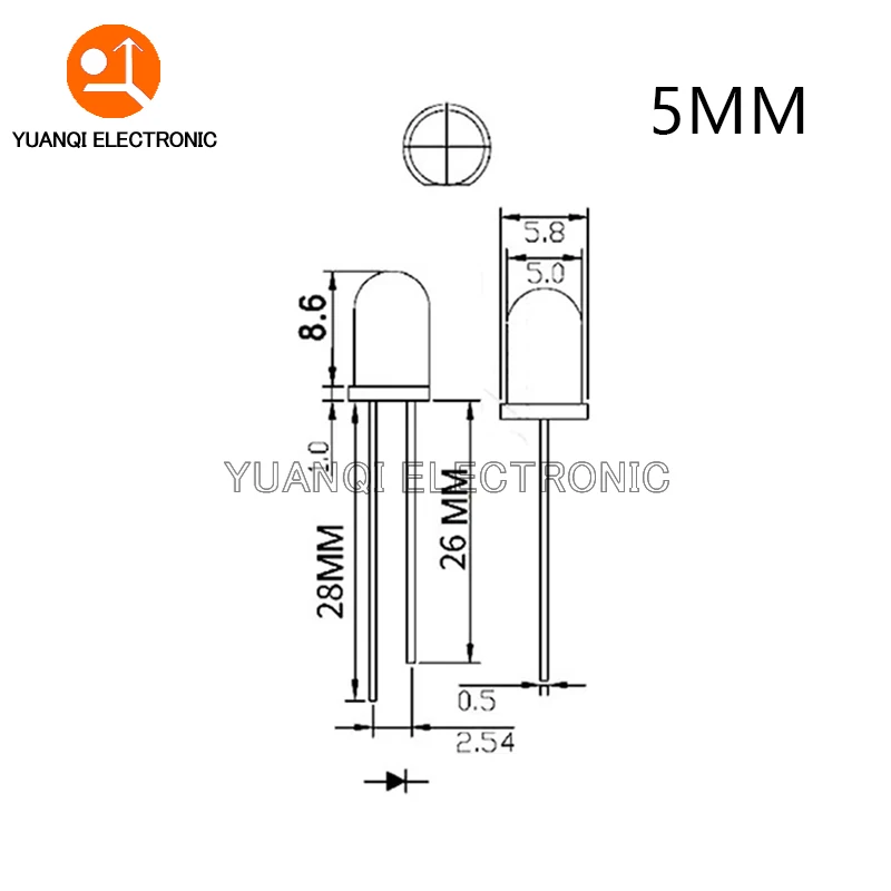 50pcs Long Leg 3MM 5MM LED White Green Red Blue Yellow Orange F5 28mm F3 27mm Length Light Emitting Diode