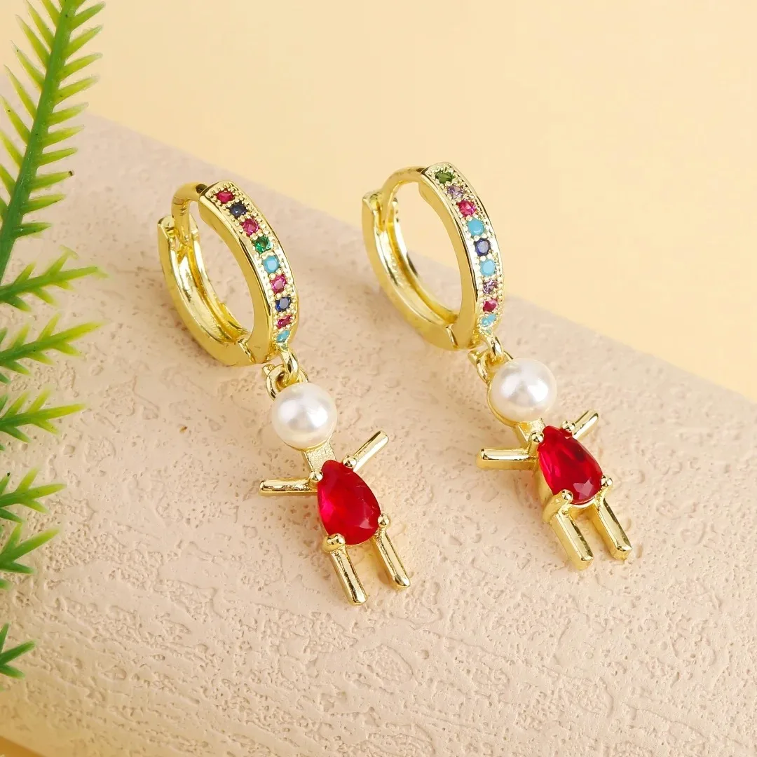 Shiny colorful style zirconia boys girls theme figure earrings Hip Hop women Daily party Crystal jewelry wholesale