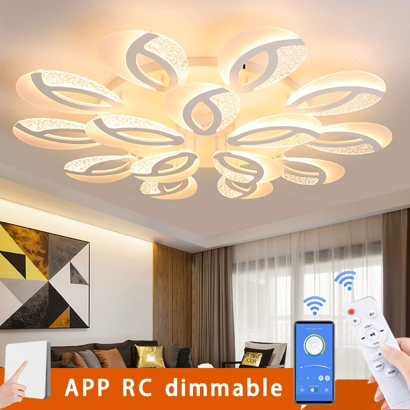 

Modern dimming LED Living Room Lamp Bedroom White acrylic Ceiling Light Remote Control Restaurant Hotel Villa Creative Light