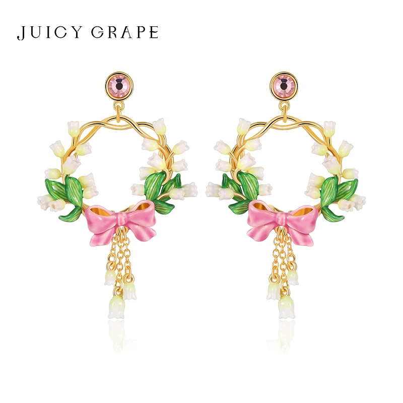 JUICY GRAPE Powder Bow Bell Earrings Women's Sweet Earrings 2026 Fashion Trend charms Jewelry Accessories Butterfly Earrings