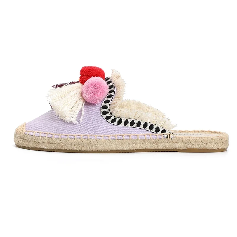 Women\'s Slippers  Espadrilles  Fluffy Ball Mule Slides Sale -  Rubber Hemp Shoes Outside Spring  women  sandals