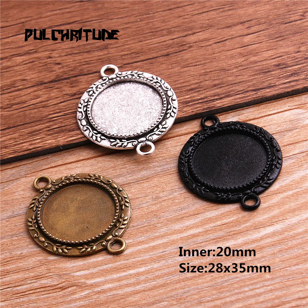 6pcs/lot Metal Trendy Cameo Diplopore Round Cabochon Pendant Setting Blank Pendants for Jewelry Making T6426