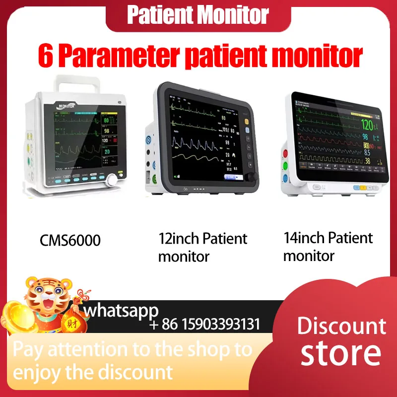 8/12/14 inchAdult Child Neonate use portable 6-parameter monitor ECG/NIBP/PR/SPO2/RESP/TEMP patient monitor vital signs monitor