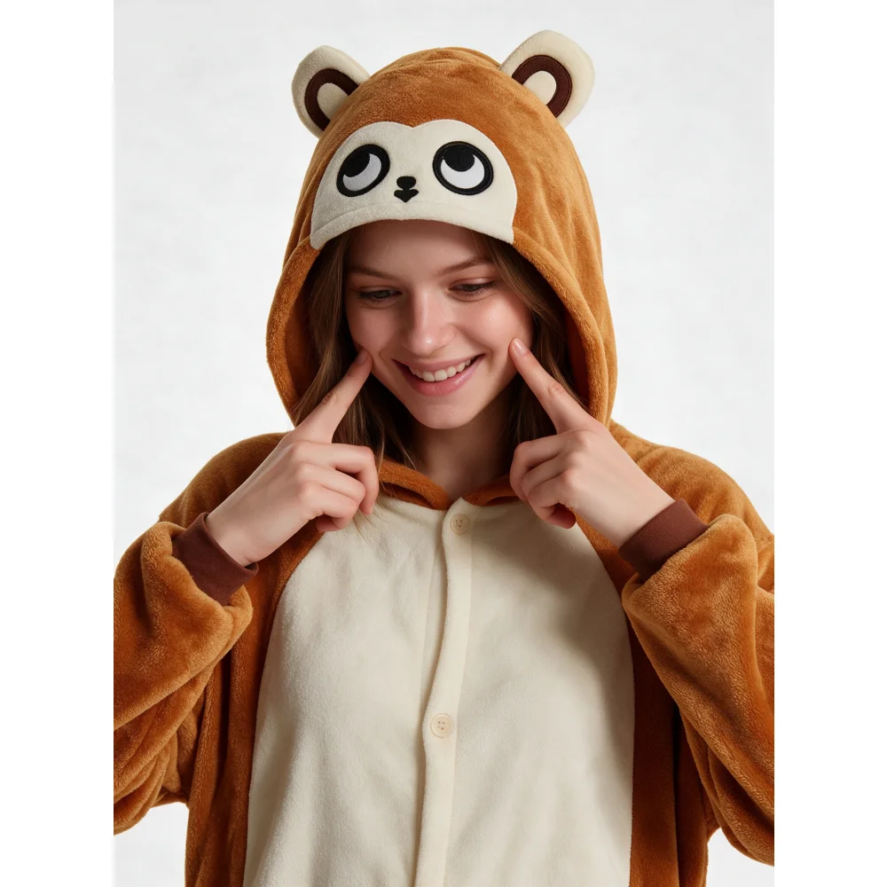 Flannel monkey animal jumpsuit cartoon unisex home uniform autumn and winter warm nightgown Halloween