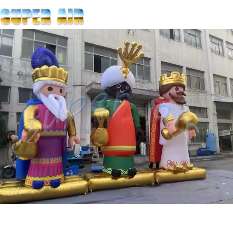 Aanpasbaar sprookjesmodel gigantisch goud opblaasbaar koningskarakter voor kinderen