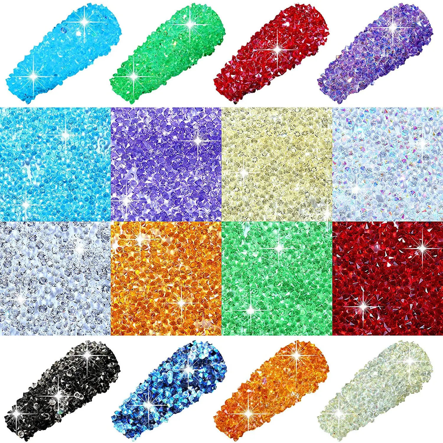 6IN1Bag Mixed Crystals Micro Rhinestone Sharp Bottom Glass Sand 1.3mm Mini AB Iridescent Nail Art Diamond For Nail Art Decortain