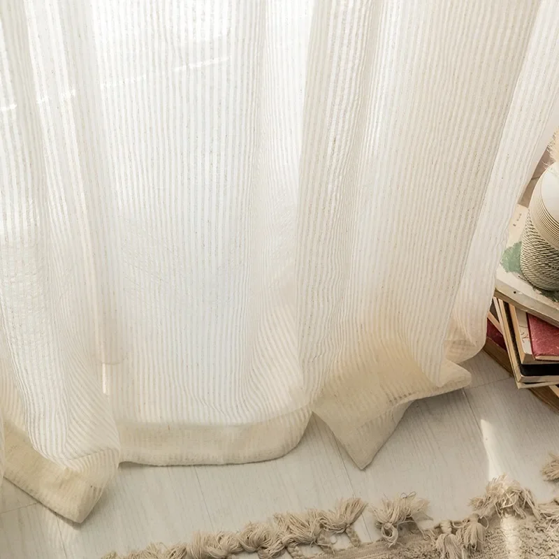 Modern Simple Beige Curtain Semi-light-blocking Thin Soft Screens Vertical Texture Light Luxury Home Decoration Curtains カーテン 커튼