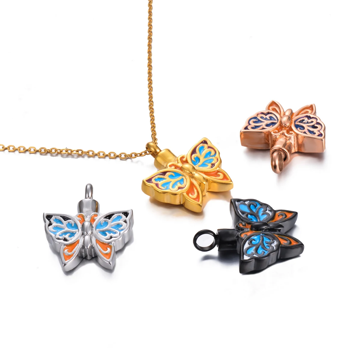 Colorful Butterfly Shape Ashes Holder Cremation Pendant Keepsake Urn Necklace Memorial Women Jewelry  Dropship