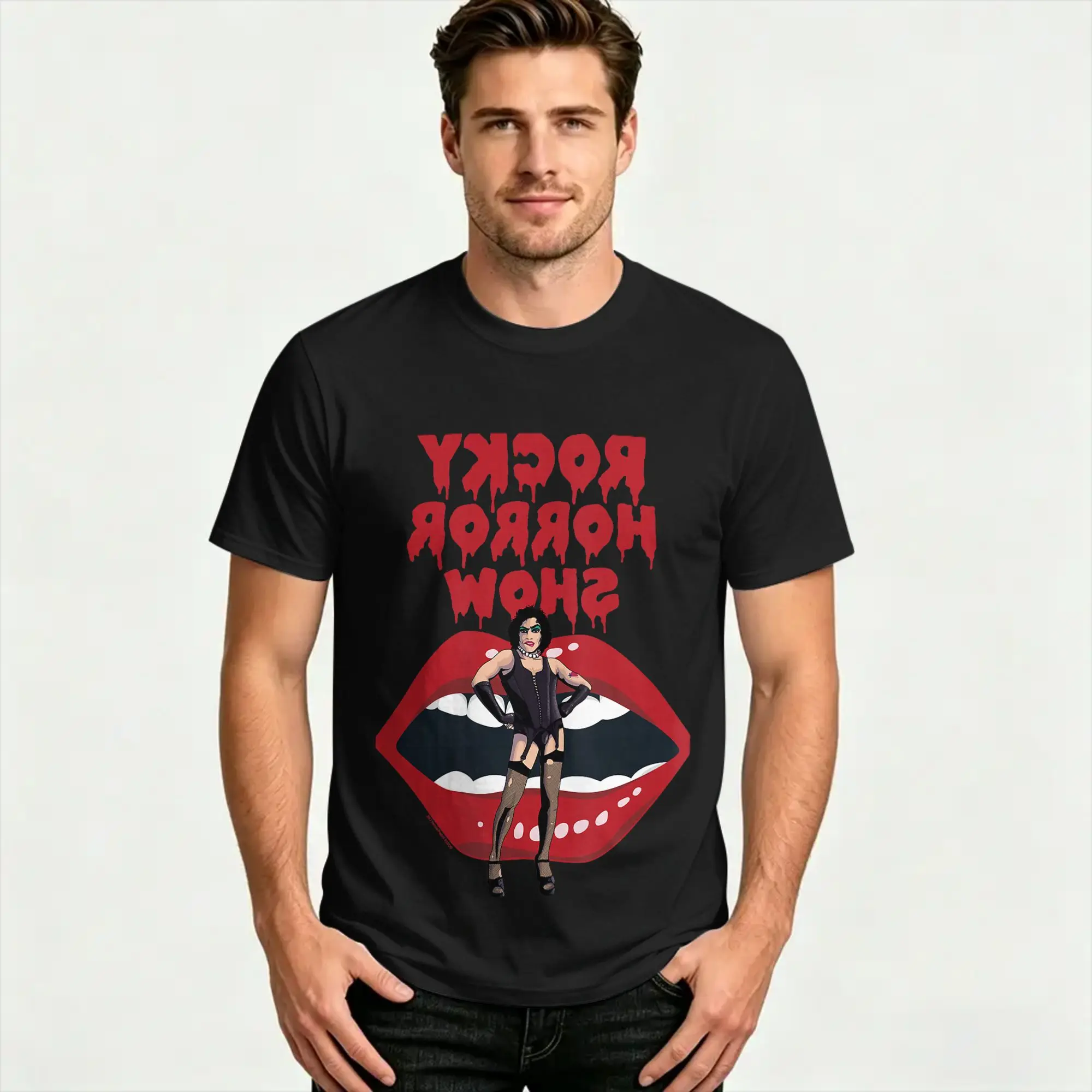 Rocky Horror Show Dr Frank N Furter with Lips T-Shirts  100 Cotton Tops Beach Crewneck Harajuku Casual Tshirt
