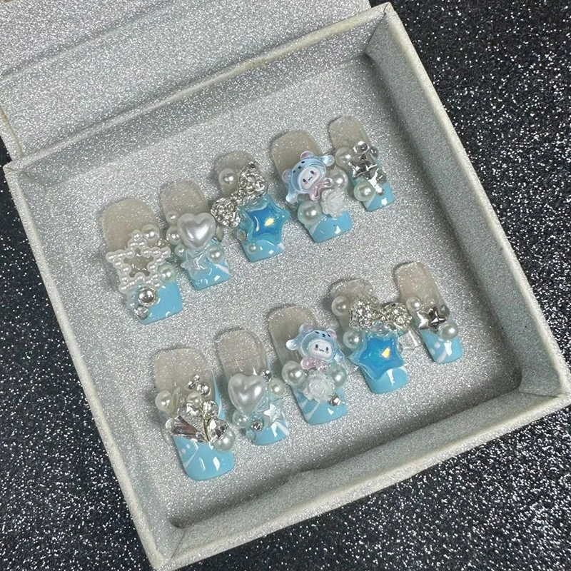 

Miniso Cinnamoroll Blue Handmade Press On Nails Kawaii Anime Sanrio Series Artificial Manicure Girls Wearable Nail Tips Store