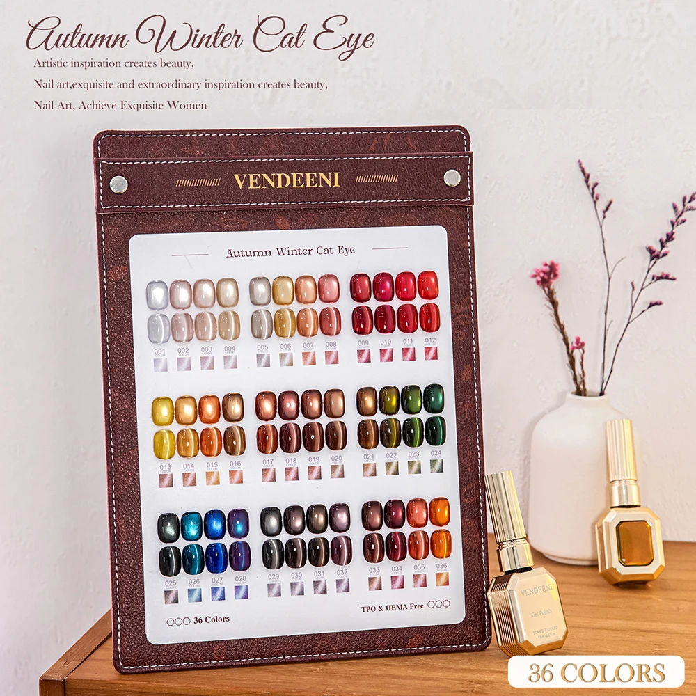 Vendeeni 36 Colors Fall Winter Moonlight Cat Eye Gel Nail Polish Set Amber Gold Red UV Magnetic Cat Eye Gel Varnish With Display