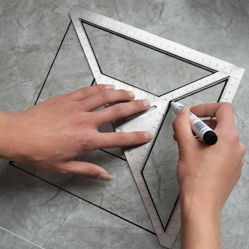 304 Stainless Steel Anti Rust, Bending Resistant, Durable Floor Drain Triangle Ruler, Multifunctional Hole Positioning Ruler