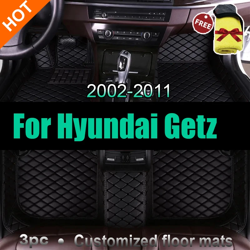 Car Floor Mats For Hyundai Getz Prime Click Inokom TB 2002~2011 Rugs Luxury Mat Protective Pad Leather Carpets Car Accessories