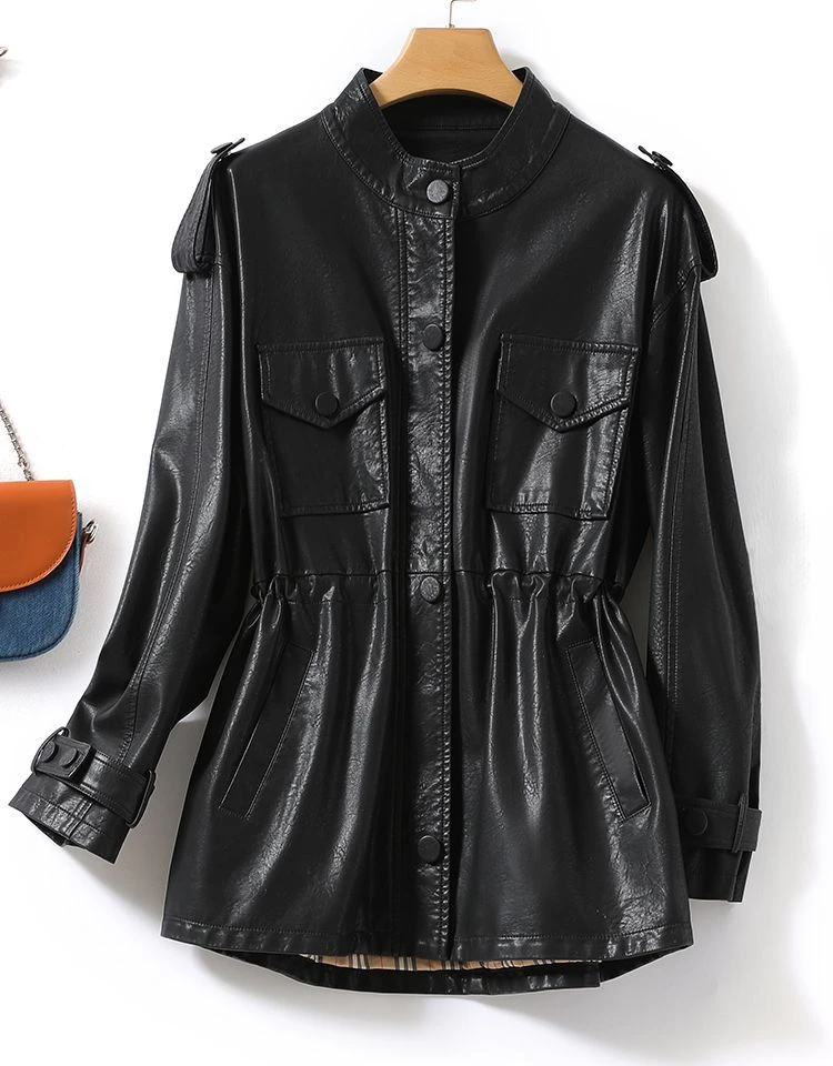 2024 Fashion Spring and Autumn New Women\'s Leather Jacket Loose Commuter Leisure Oversize Leather Jacket