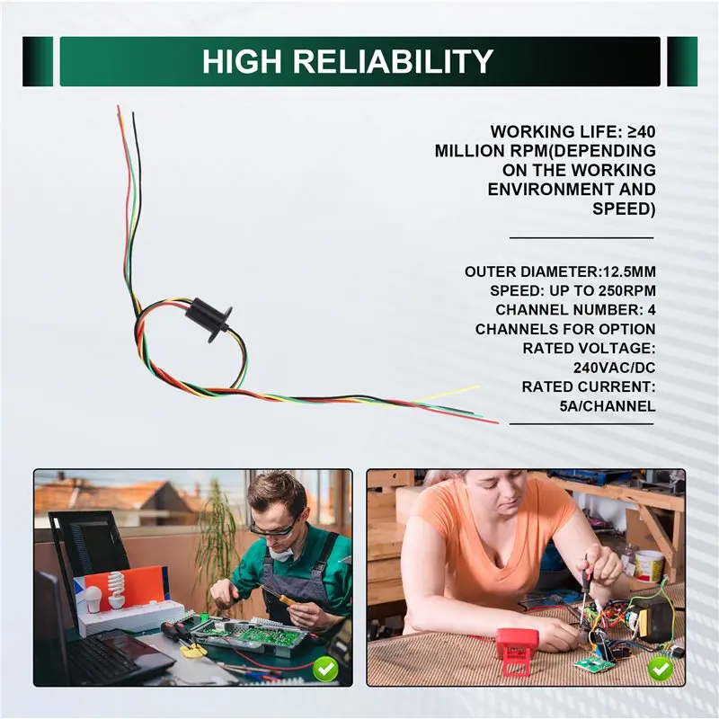 Conductive Rotary Connection 4CH 5A Wind Power Slip Ring Outer Diameter 12.5Mm Wind Collector Ring