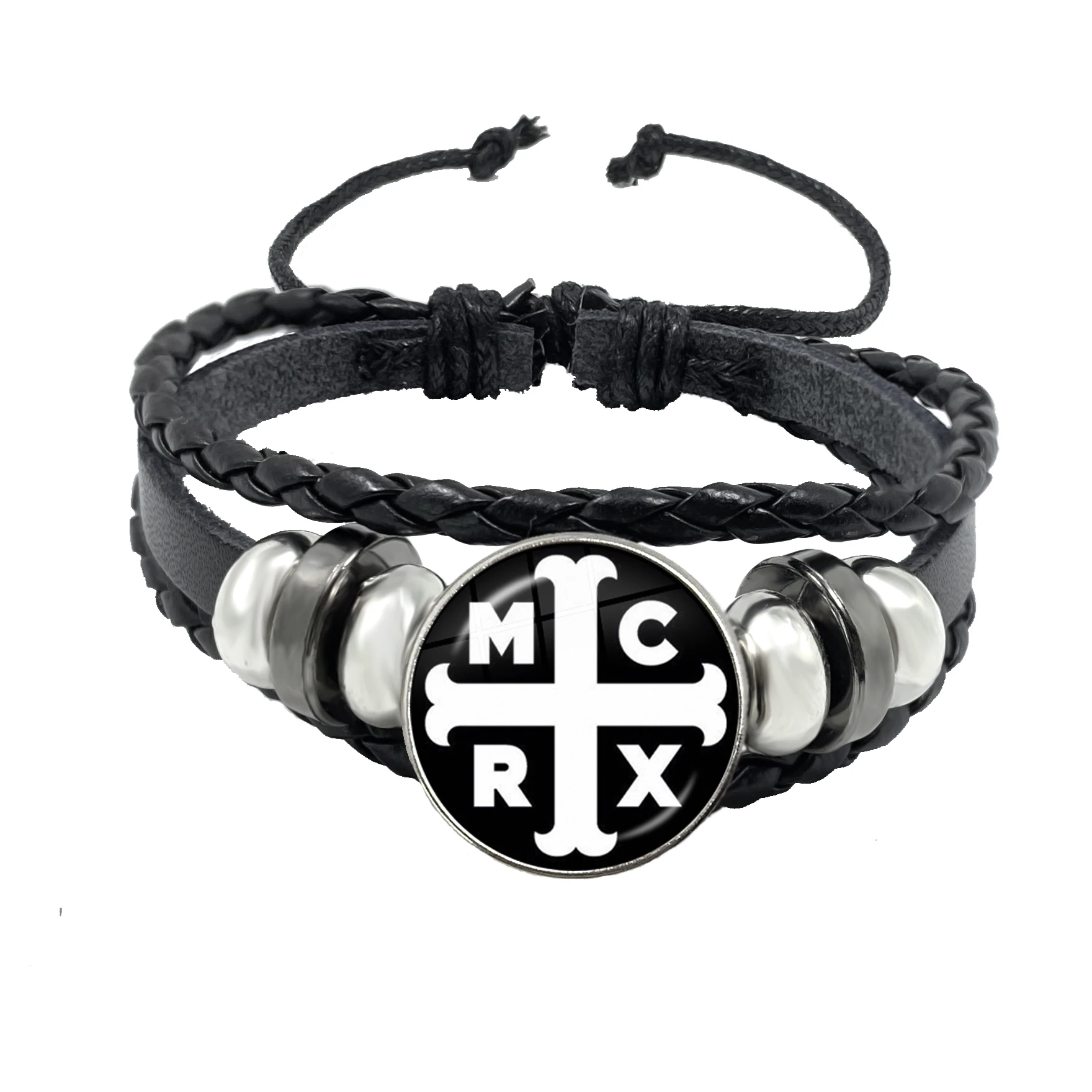 New Rock Band My Chemical Romance Black Leather Adjustable Bangles Punk Bracelet 18MM Round Glass Snap Button Jewelry