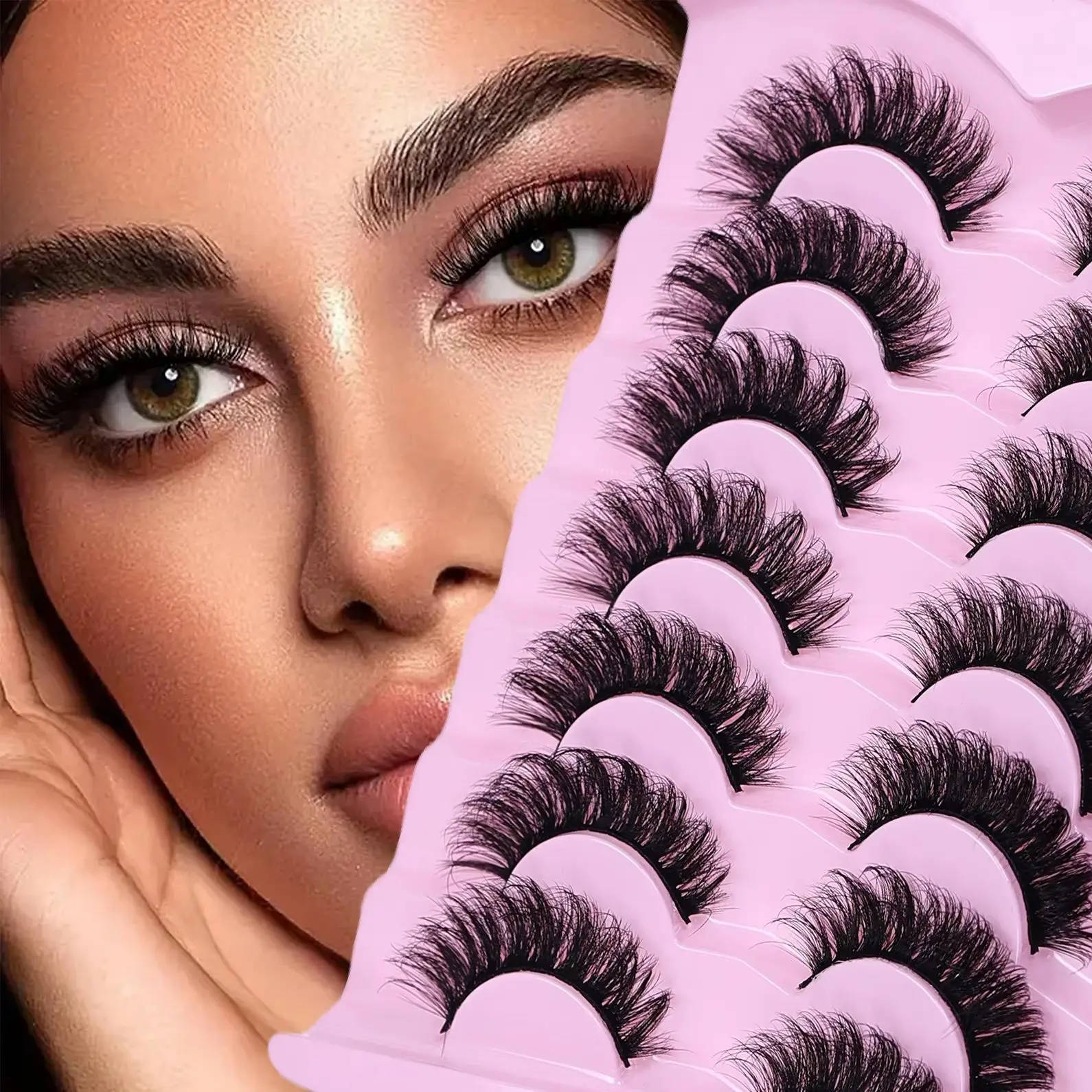 7 Paar Natürlich Aussehende Künstliche Wimpern Flauschige Katzenaugen-Streifenwimpern für Tägliches Tragen Komfortable Falsche Wimpern