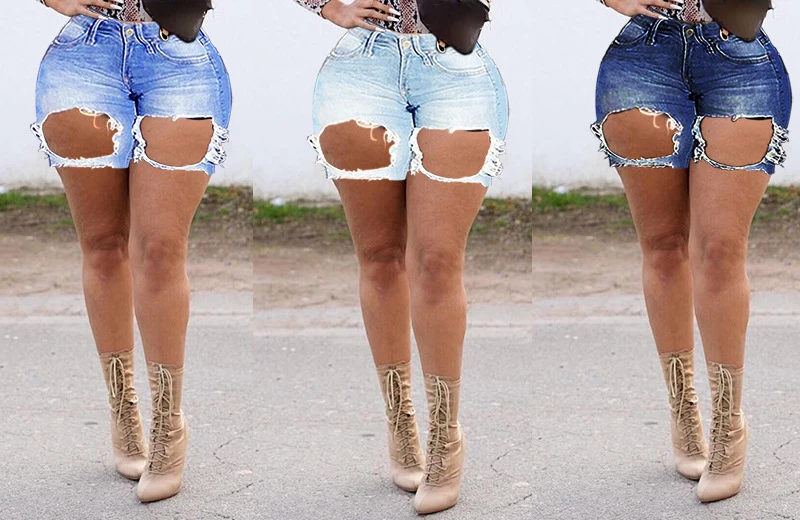 High Waist Stretch Casual Ripped Sexy Hollow Denim Shorts Ladies Jeans Women\'s Clothing