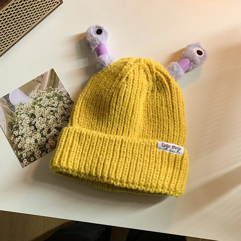 Niedliche Cartoon-schrullige lichtemittierende Tentakel-Strickmütze, Eltern-Kind-Modelle, warme Wollmütze, Augen, lichtemittierende Beanie, Monstermütze – Detail 14