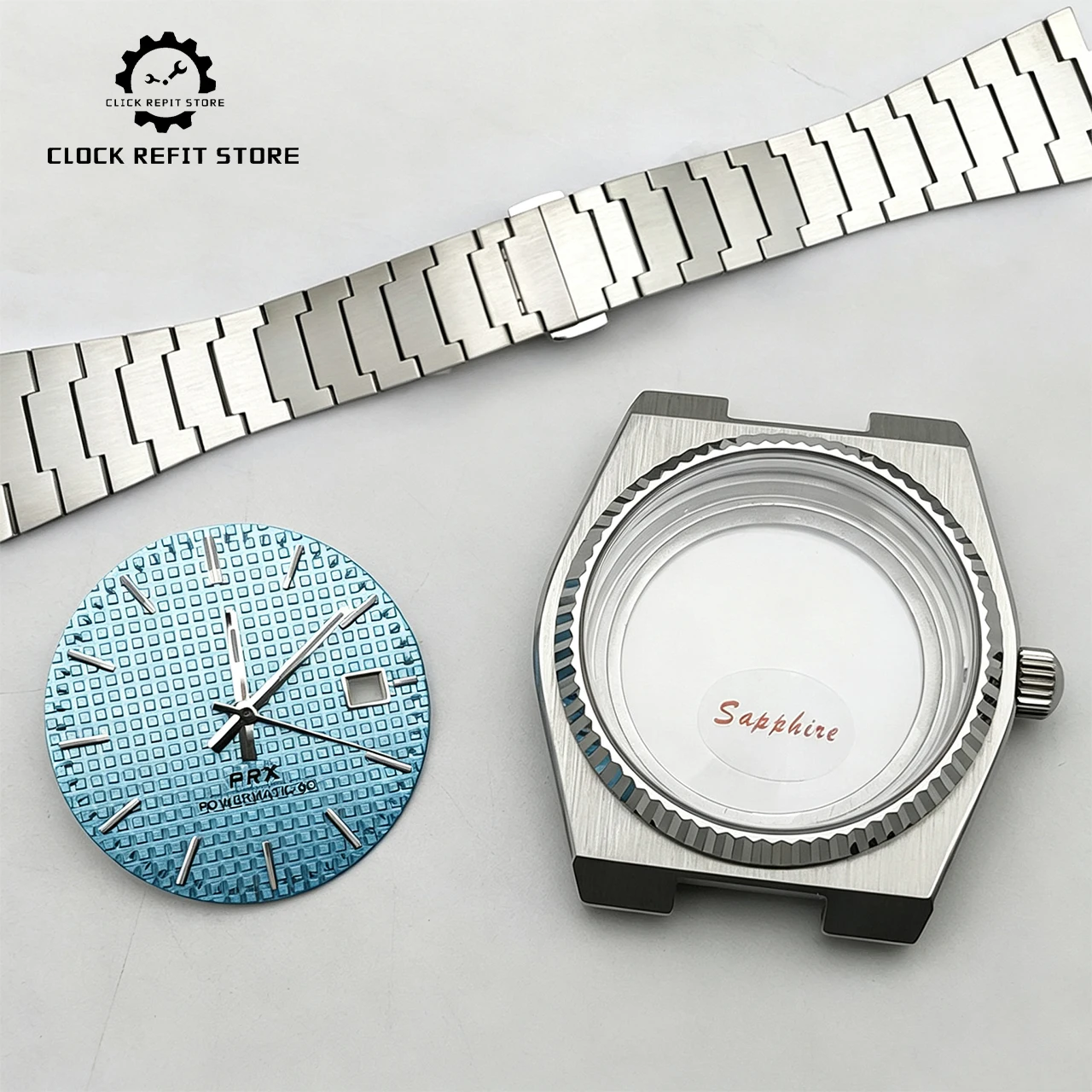 40mm NH35 Watch Mod Case Bracelet Set PRX Style, Sapphire Crystal Exhibition Back + Luminous Dial for NH35 NH36 4R, Hot Sale DIY