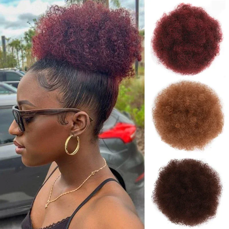 

Short Afro Puff Hair Bun 8'' Afro Kinky Curly Drawstring Ponytail Hair for Women Ombre Synthetic Kinkys Buns Extension Hairpiece