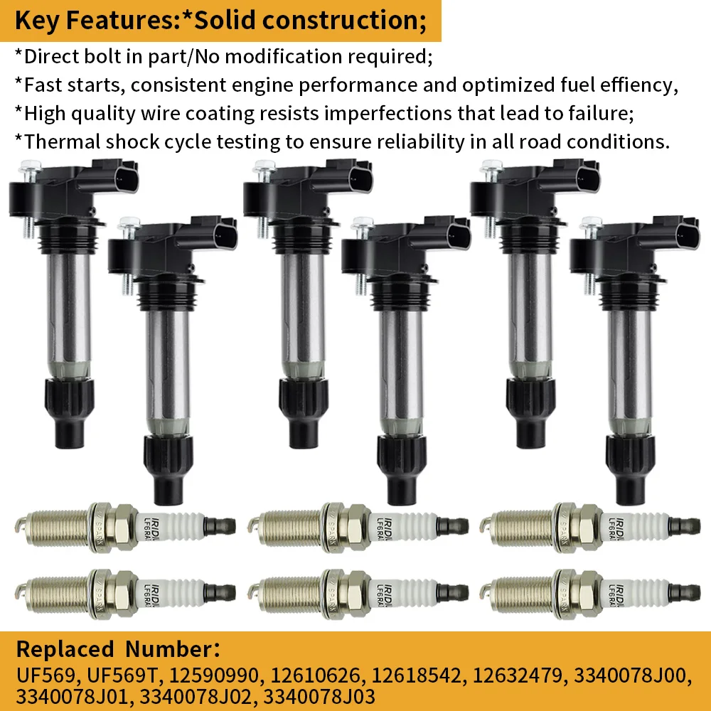 

Ignition Coils 6+6 Spark Plugs for Buick Chevrolet Cadillac Saturn V6 3.6L UF569