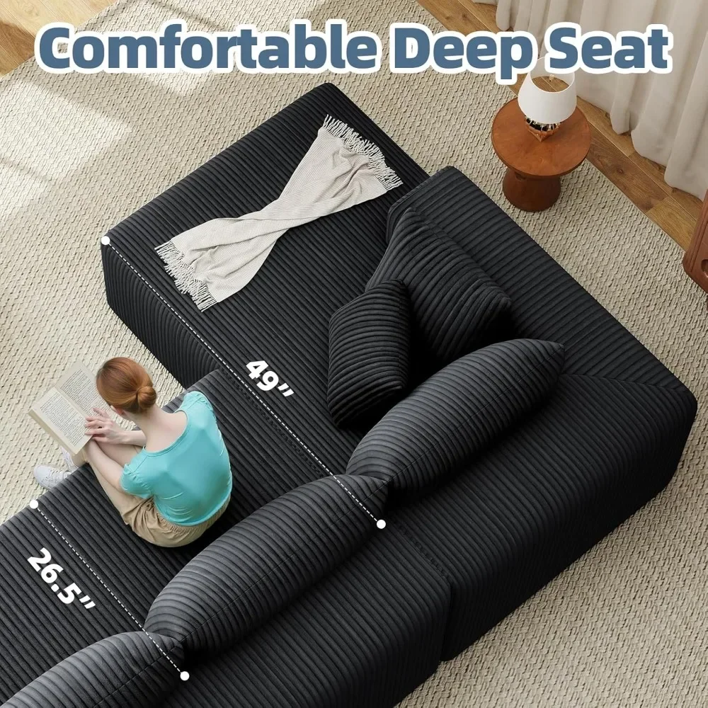 أريكة مقطعية على شكل حرف U، أريكة بدون عظم مقاس 134 بوصة لغرفة المعيشة، أريكة بمقعد عميق مع كرسيين #5