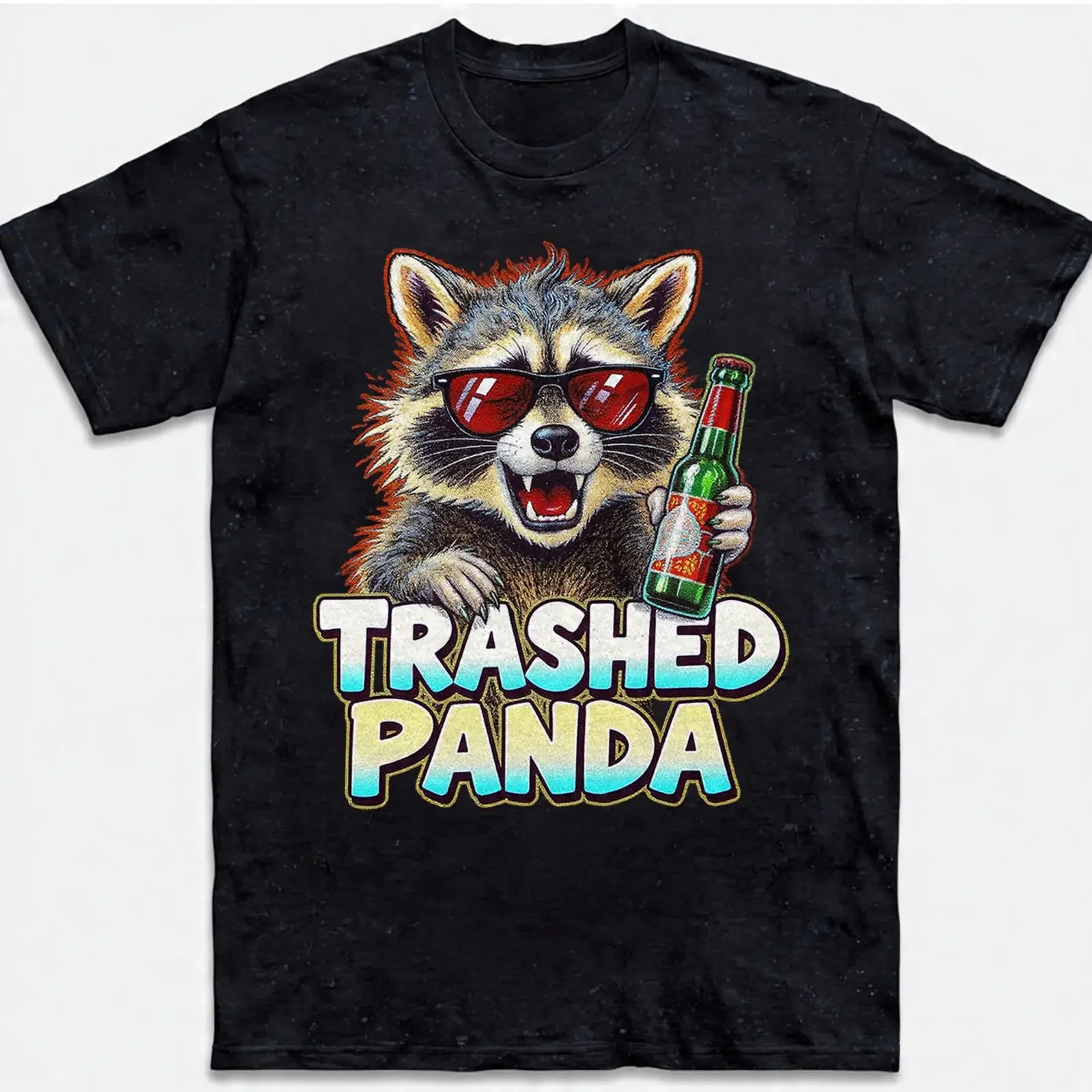 Trashed Panda T Shirt Funny Raccoon Beer Drinking Party Animal Retro Men vintage Washed Top For Everyday Wear Unisex Soft homme