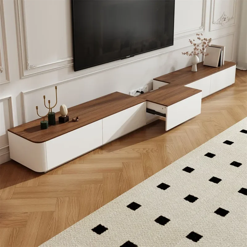 Moganshan HENF Arc Simple TV Cabinet Hidden Push Pull Floor Storage Living Room Coffee Table TV Stand