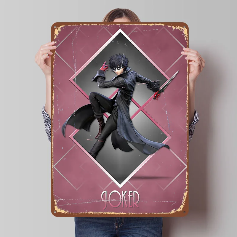 Art Deco Persona 5 Joker Tin Plaque Poster Customized Wall Art Retro Vintage Metal Signs for Room Office Decor Garage Decoration