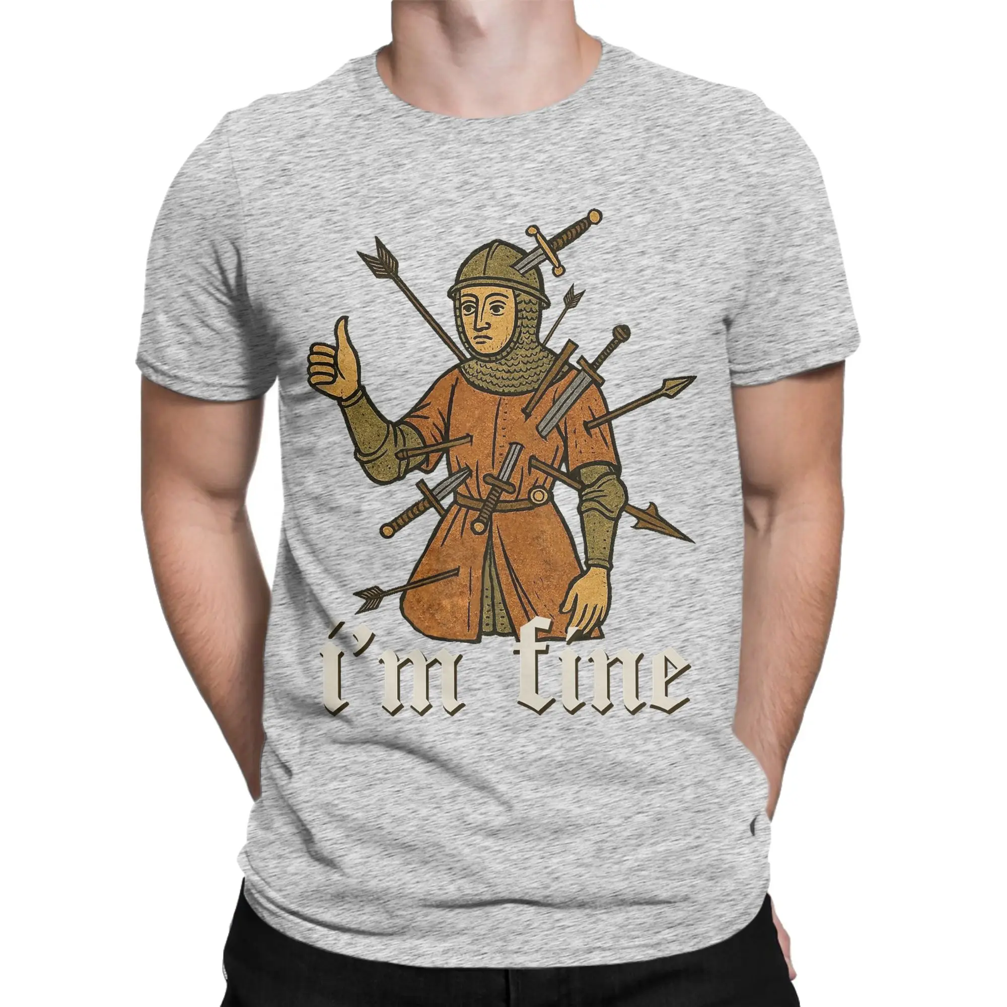 T-Shirt mit Aufschrift „Men I'm Fine Medieval Soldier Art“, lustiges T-Shirt aus 100 % Baumwolle, lustige Kurzarm-T-Shirts mit Rundhalsausschnitt, Geburtstagsgeschenk-T-Shirts