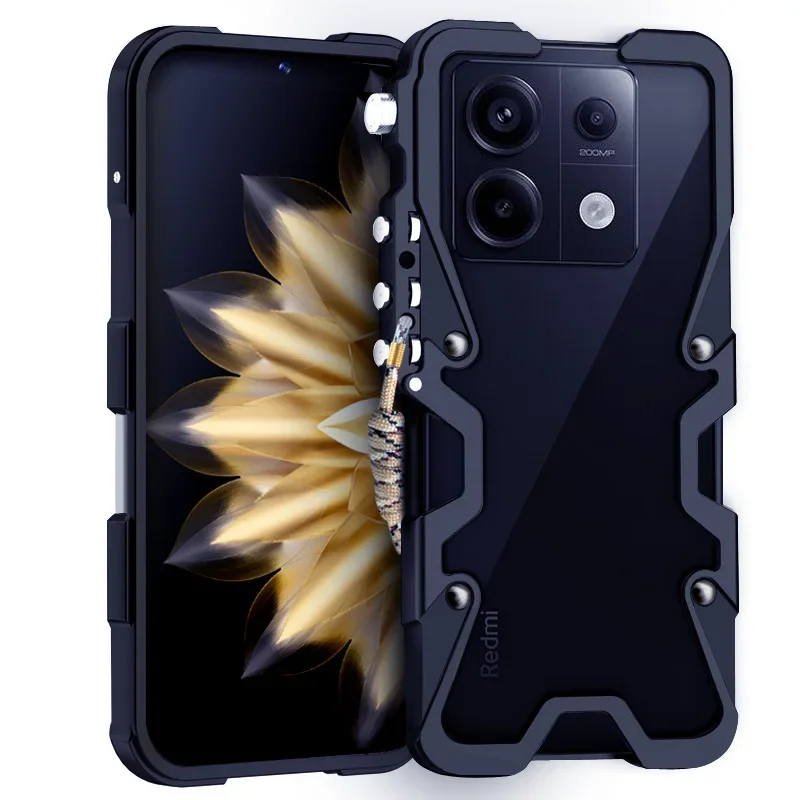 New! Armor Metal Aluminum Phone Cases Bumper For Xiaomi Redmi Note 13 Note13 Pro Cover Mechanical Purely Handmade Skull Case