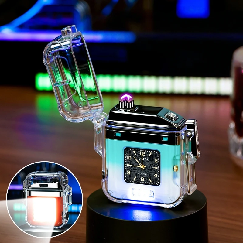 

Transparent Shell Mini Keychain Waterproof Double Arc Flameless Lighter Outdoor Multifunctional Flashlight Cigarette Accessories