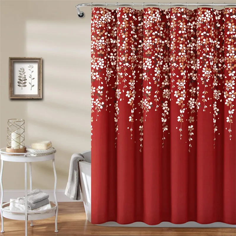 Weeping Flower Shower Curtain Liner Blue Floral Cherry Blossoms Vine Spring Garden Fabric Shower Curtain Waterproof Bath Curtain