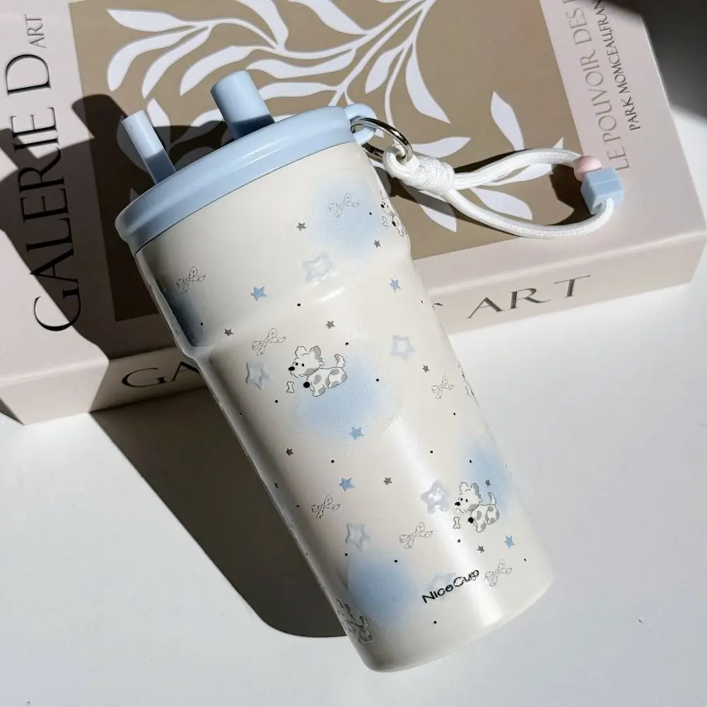 Taza de vacío portátil 500 de gran capacidad con cuerda de elevación, taza de vacío de paja a prueba de fugas, doble tubo de succión para bebidas, vasos